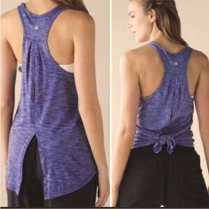 Lululemon Women Heathered Cadet Blue Purple Salute The Sun Open Back Tie Tank 6